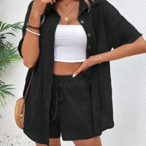 Women's Button-Up Shirt and Shorts 2-Piece Set