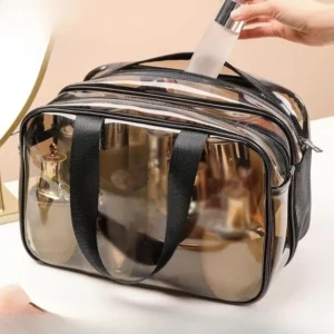 Clear Double Layer Makeup Bag Large Capacity Dry Wet Separation