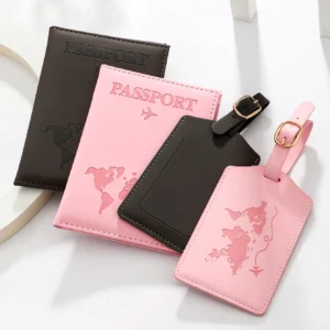 2-Piece Travel Set: Passport Cover & Luggage Tag Pink & Black