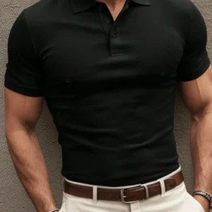 Men's Solid Black Short Sleeve Polo Shirt - Pique Knit